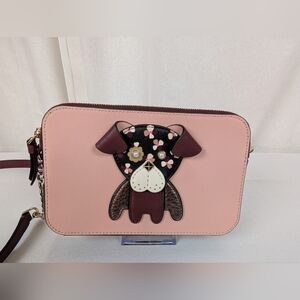 Kate Spade Floral Bulldog Pup Cherrywood Zip Crossbody Novelty Retired NWOT